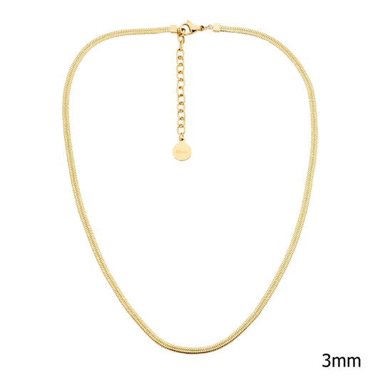 Ellani Stainless Steel 3mm Herringbone Chain with Yellow Gold Plate SP126G