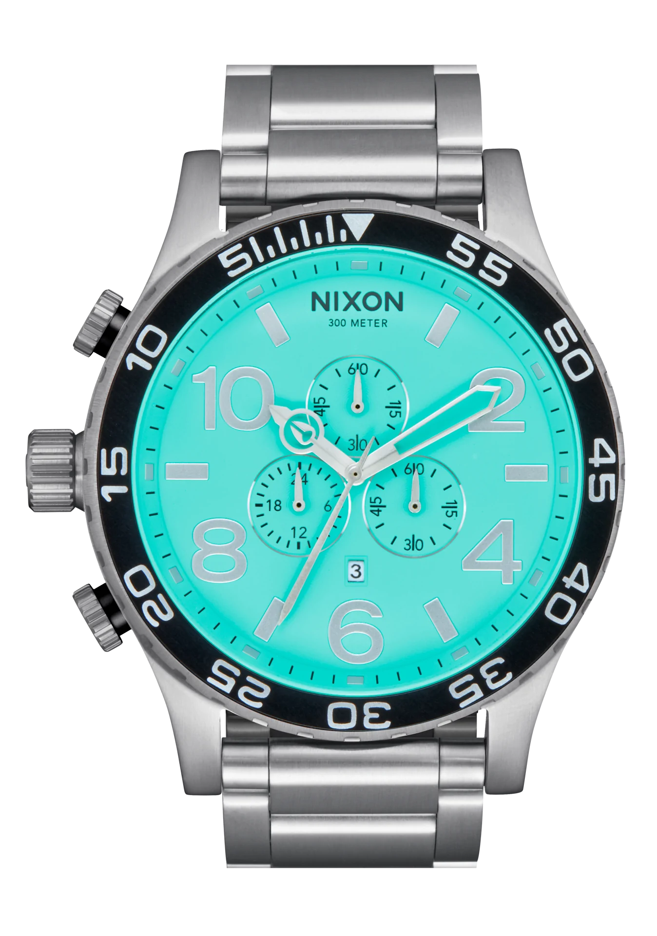 NIXON 51-30 Chronograph Silver/ Turquoise Dial Gents Watch A1389-2084