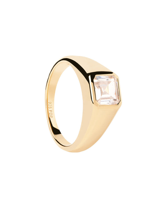 PDPAOLA Square Shimmer Gold Stamp Stone Set Ring w 18k Gold Plating AN01-984-12