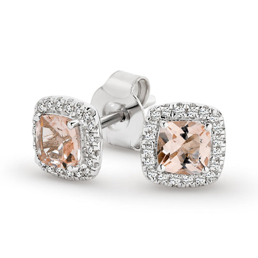 9K White Gold Morganite & Diamond Stud Earrings (E-15561)