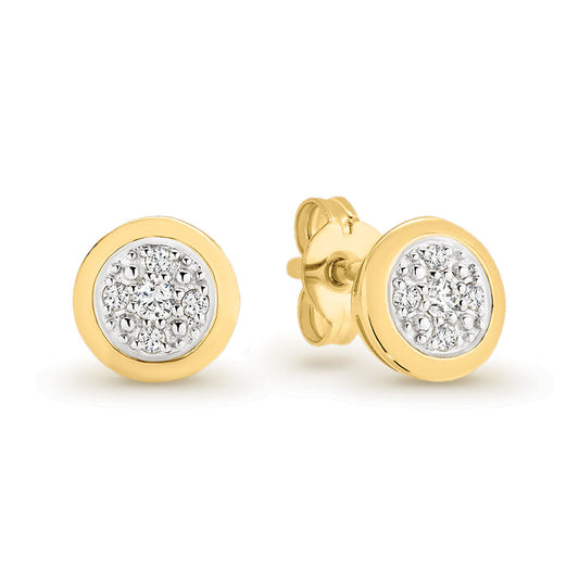 9K Yellow Gold Diamond Cluster Stud Earrings E753-9YD-6