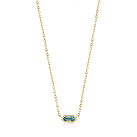 Ania Haie Gold Plated Teal Sparkle Emblem Chain Necklace N041-01G-G