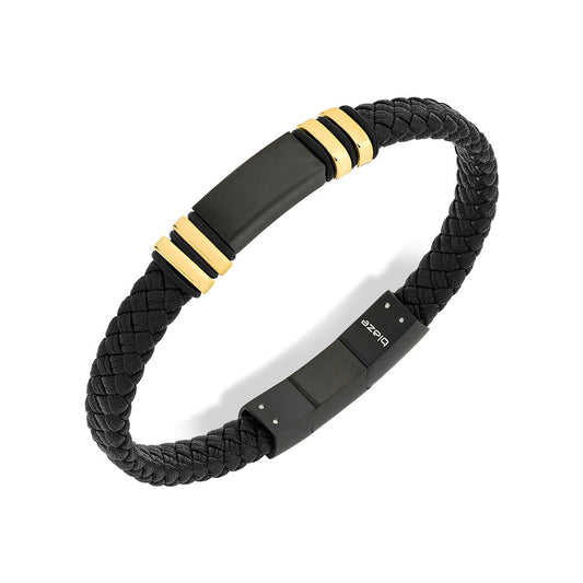 Black Plaited Leather with Stainless Steel Bracelet SSBG295
