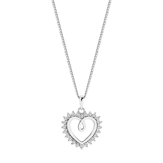 Sterling Silver CZ Filigree Heart Pendant Plated Display Chain 45cm NW017PD