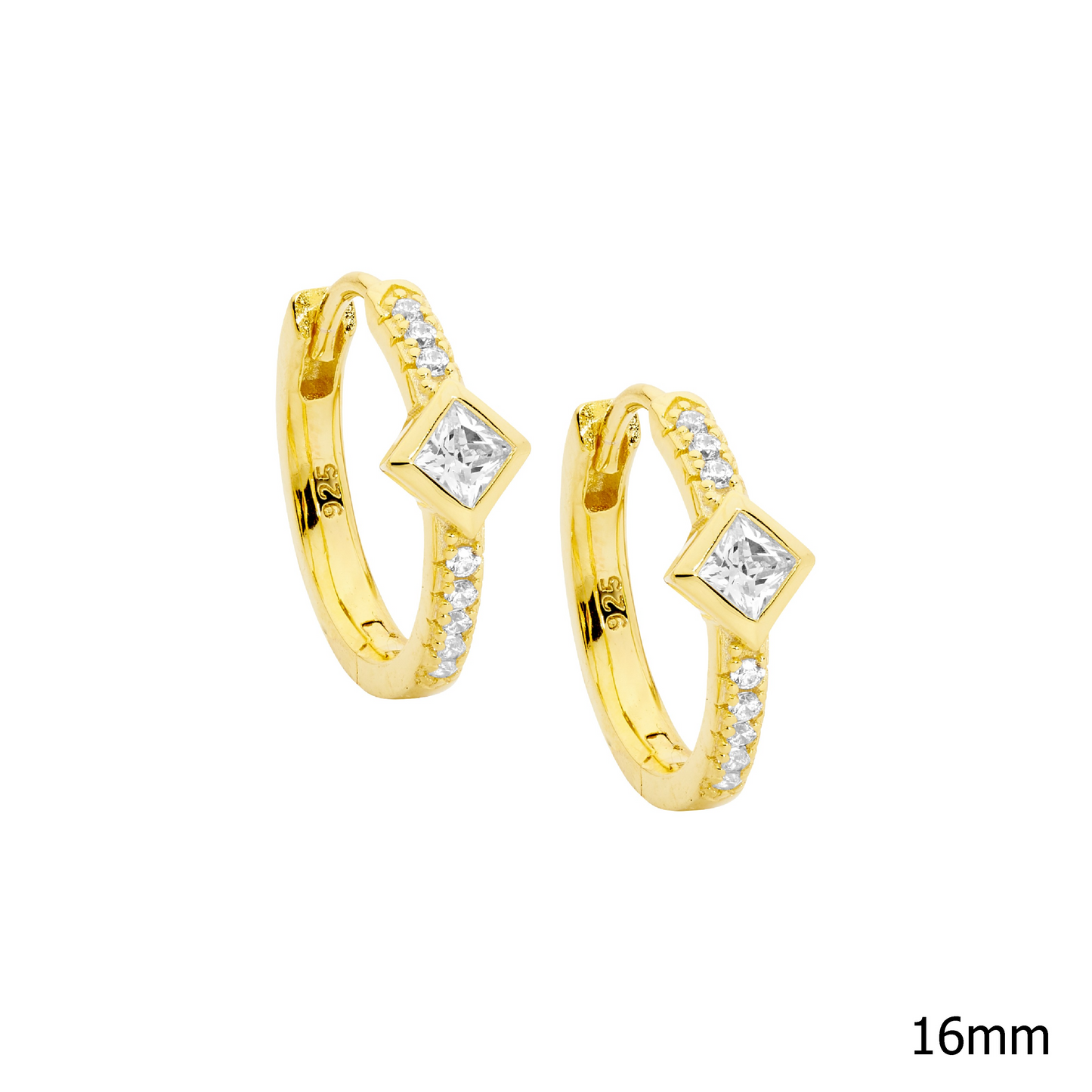 Ellani Gold Plated Hoop Earrings Set w Princess & Round Cut CZ E600GP