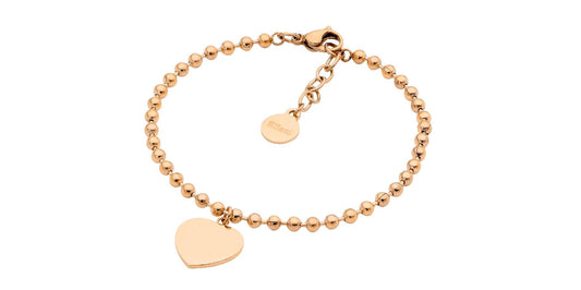Ellani Stainless Steel Ball Chain Bracelet with Flat Heart w Gold IP Plate SB195G