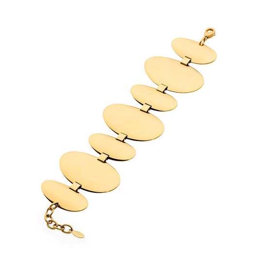 Ellani Stainless Steel Oval Disc Bracelet with Yellow Gold Plate SB129G