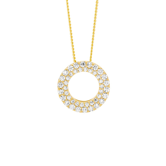 Ellani Sterling Silver CZ Double Row Open Circle Yellow Gold Plated Pendant P865G