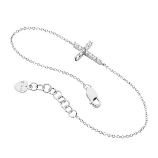 Ellani Sterling Silver CZ Set Cross Bracelet B222S
